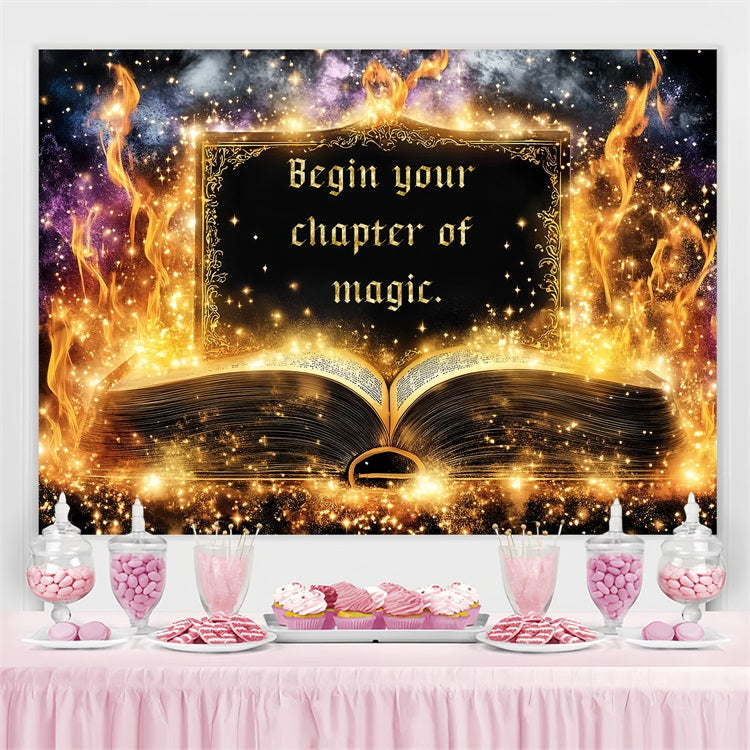 Toile de fond Rentrée des Classes Flammes Dorées Livre Enchanté CSH3-73