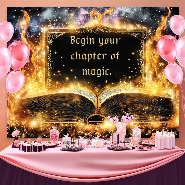 Toile de fond Rentrée des Classes Flammes Dorées Livre Enchanté CSH3-73