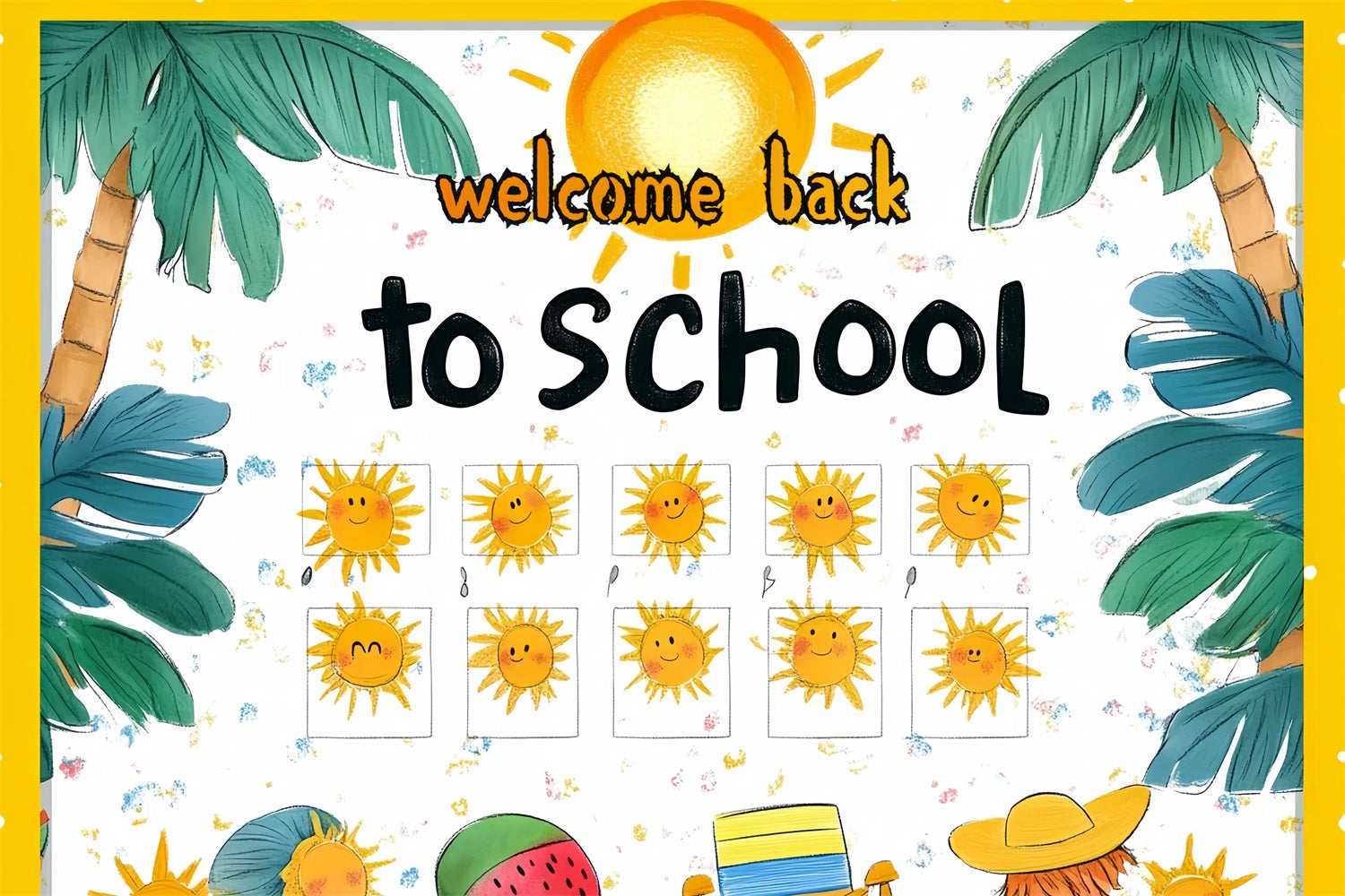 Toile de fond Rentrée des Classes Bienvenue ensoleillée Palmiers CSH3-75