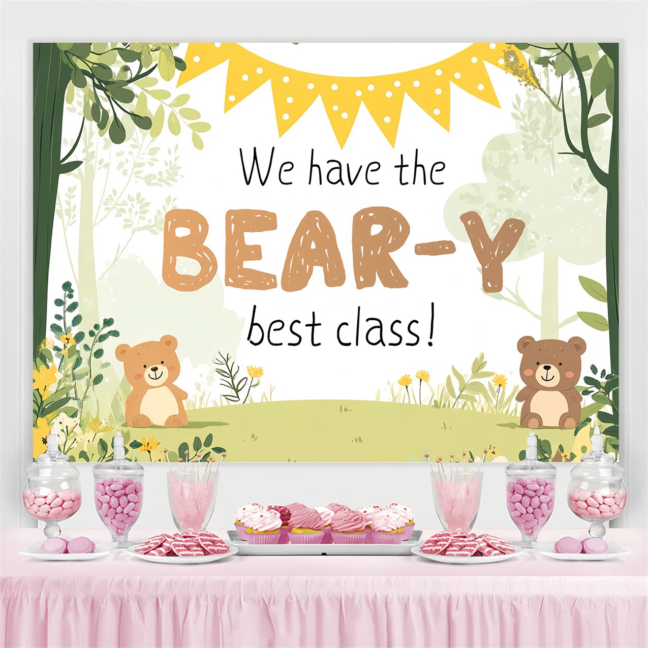 Toile de fond Rentrée des Classes Forêt Enchantée et Ours en Peluche CSH3-82