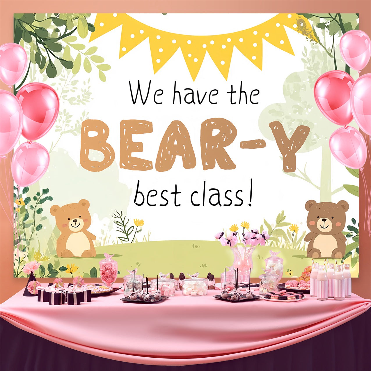 Toile de fond Rentrée des Classes Forêt Enchantée et Ours en Peluche CSH3-82