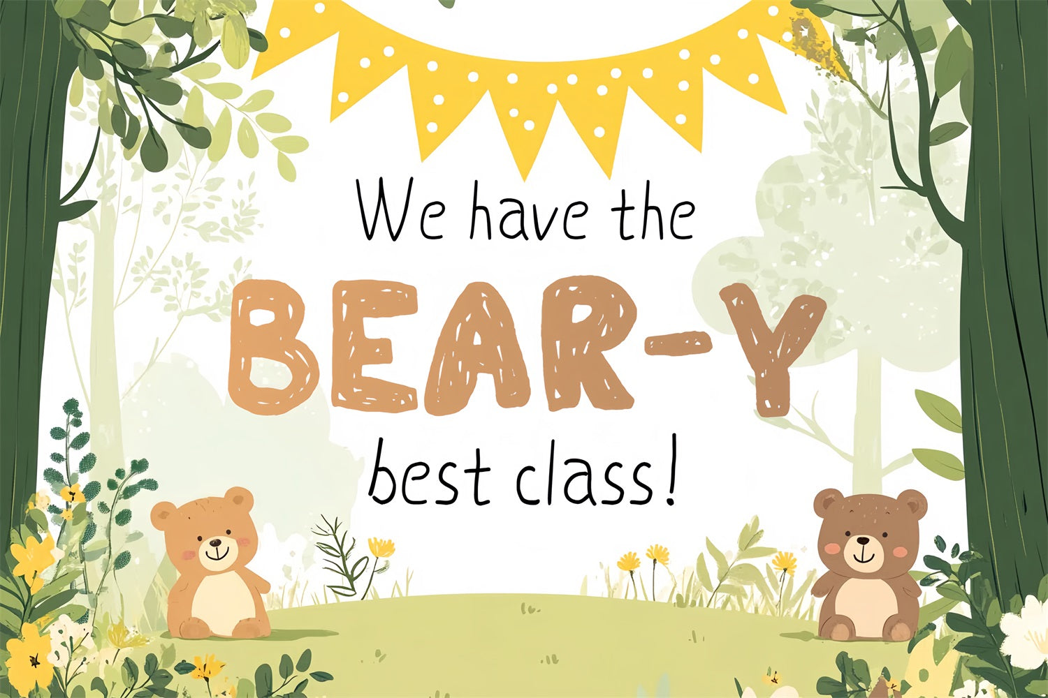 Toile de fond Rentrée des Classes Forêt Enchantée et Ours en Peluche CSH3-82