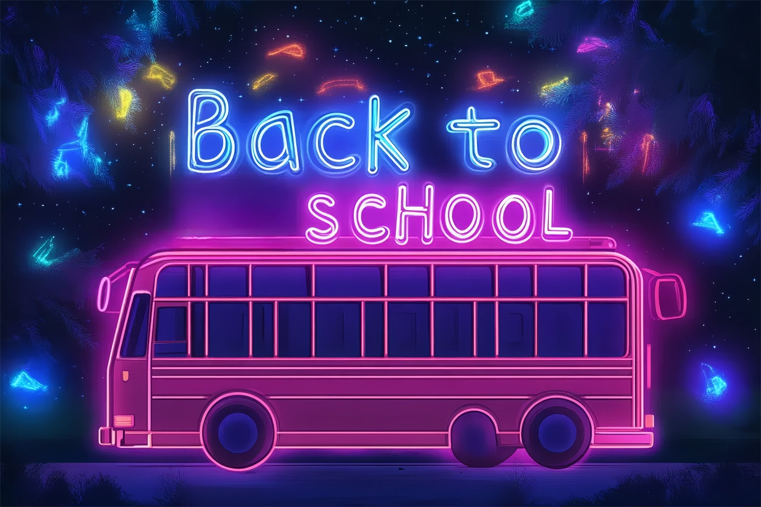 Toile de fond Rentrée des Classes Bus Scolaire Néon Électrique CSH3-85