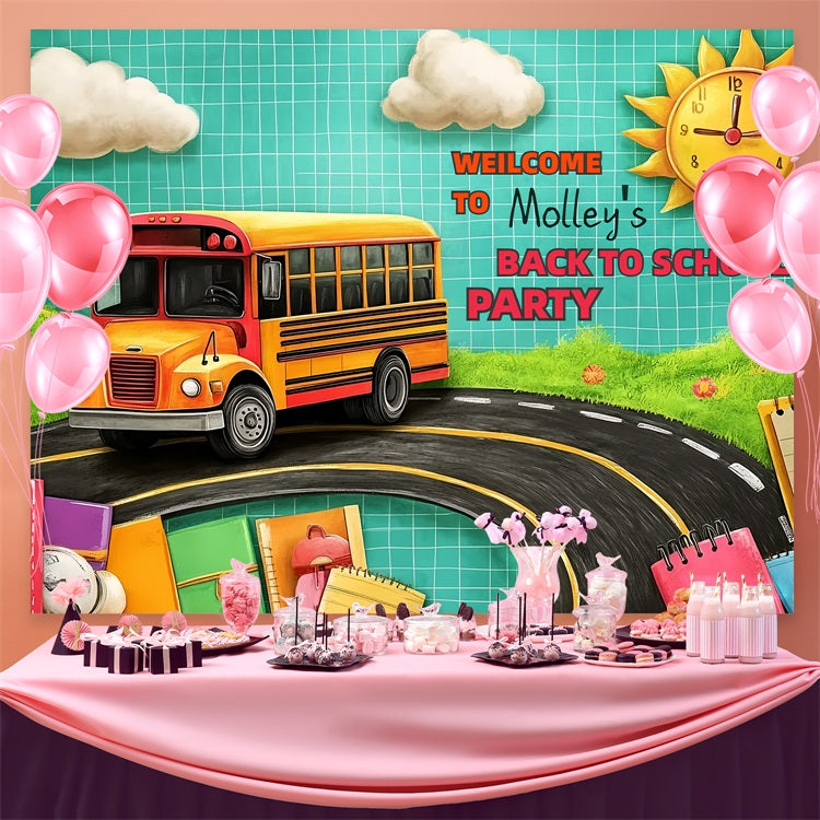 Toile de fond Rentrée des Classes Aventure en Bus Scolaire Personnalisé CSH3-90