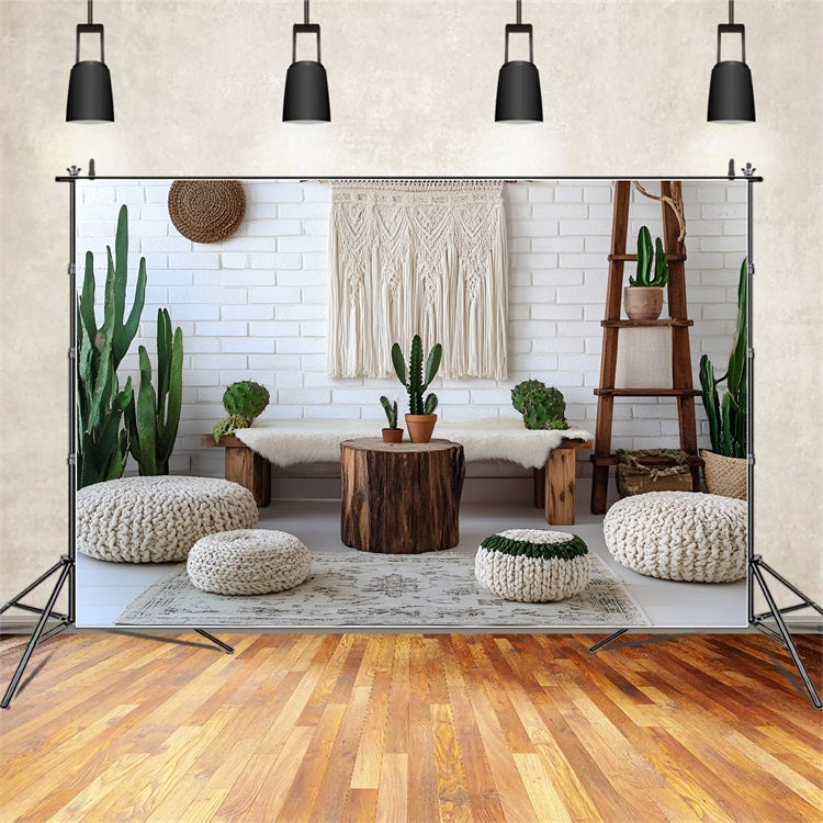 Toile de fond Photo Bohème Cactus Banc Mur Macramé CSH4-150