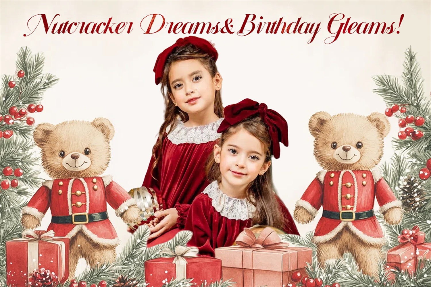Toile de fond Deco Anniversaire Personnalisé Nutcracker Ours de Noël CSH4-20