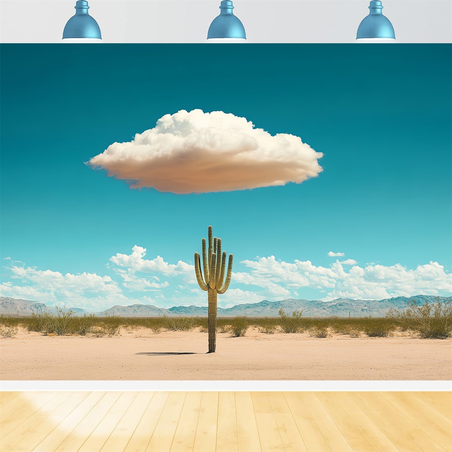 Toile de fond Ciel Bleu Cactus du Désert et Nuages CSH4-241