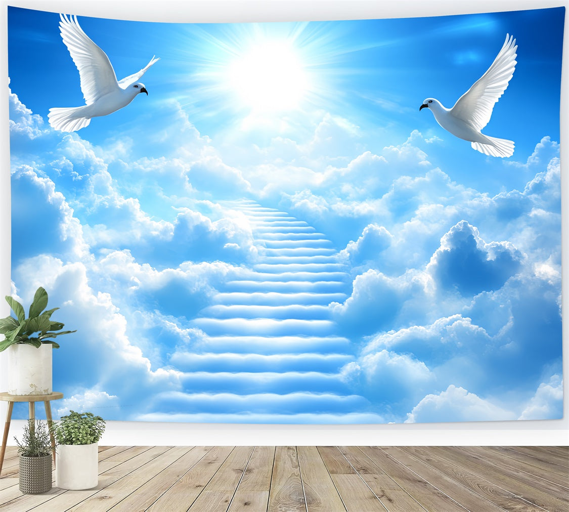 Toile de fond Ciel Nuages Échelle Nuageuse Colombes Envolées CSH4-247