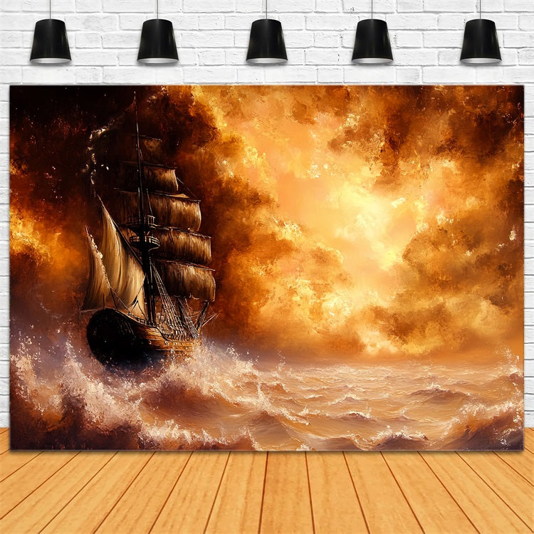 Toile de fond Vintage Pour Photographie Mer Tempétueuse Navire de Croisière CSH4-291