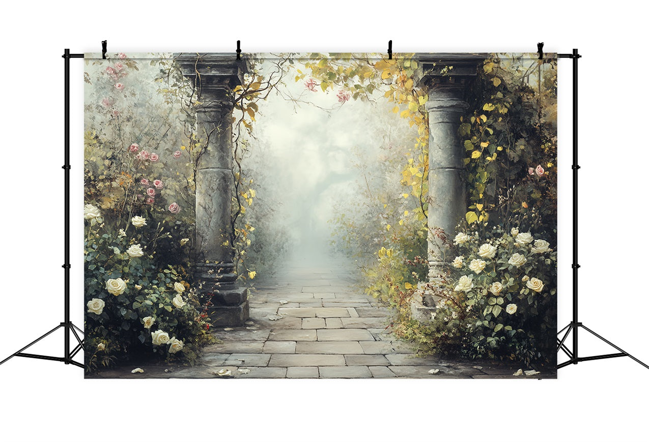 Toile de fond Vintage Pour Photoshoot Sentier en Pierre Fleurs CSH4-311