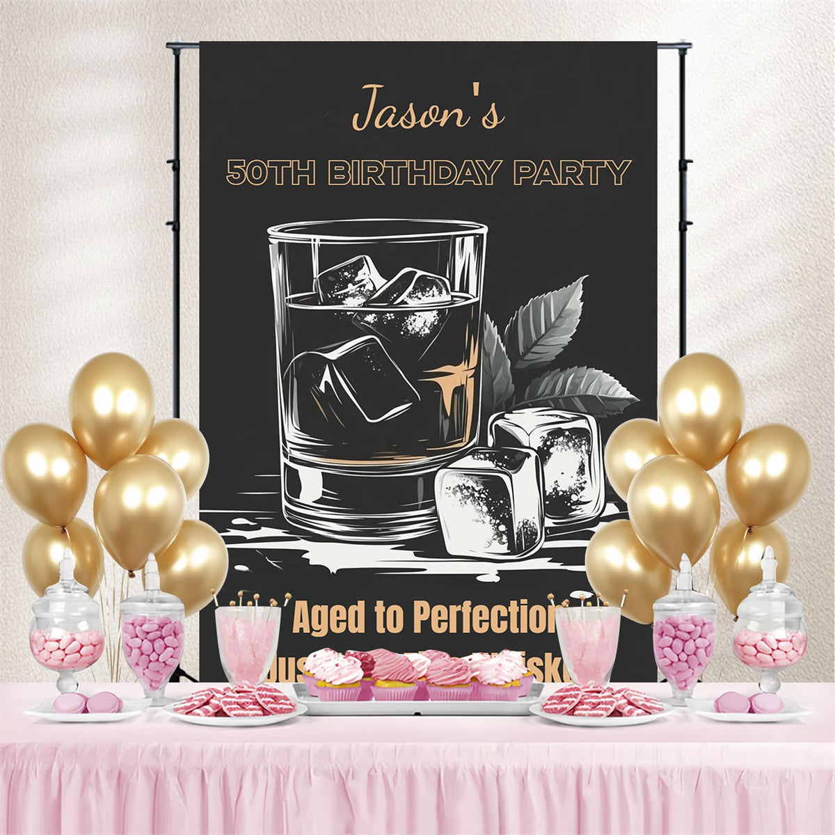 Toile de fond Anniversaire Personnalisé Verre de Whisky Classique CSH4-34