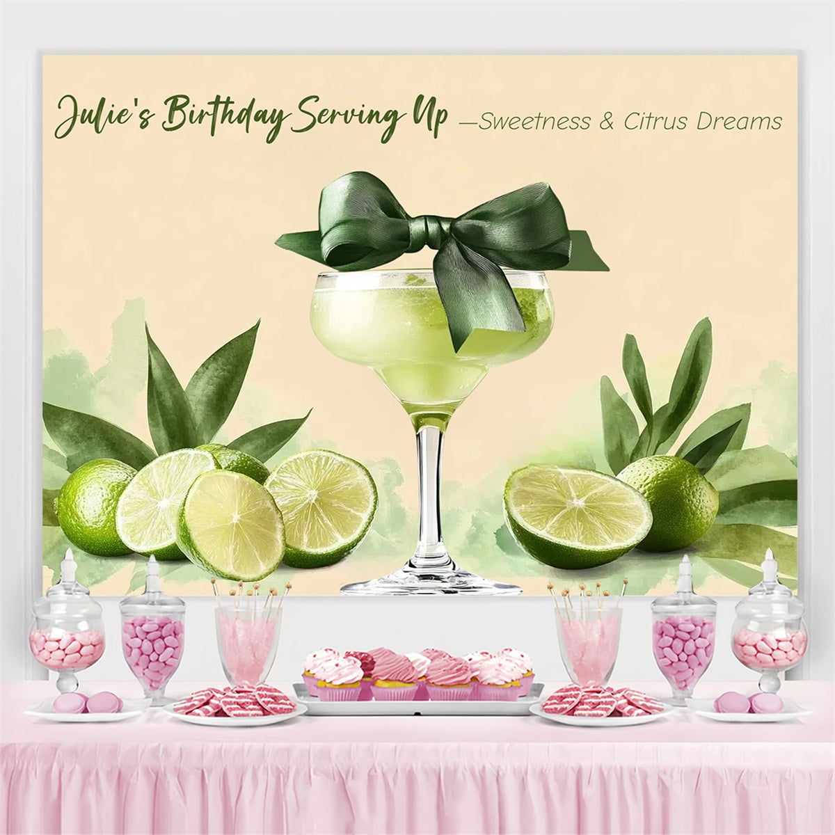 Toile de fond Anniversaire Personnalisée Cocktail Citron Vert Agrumes CSH4-36