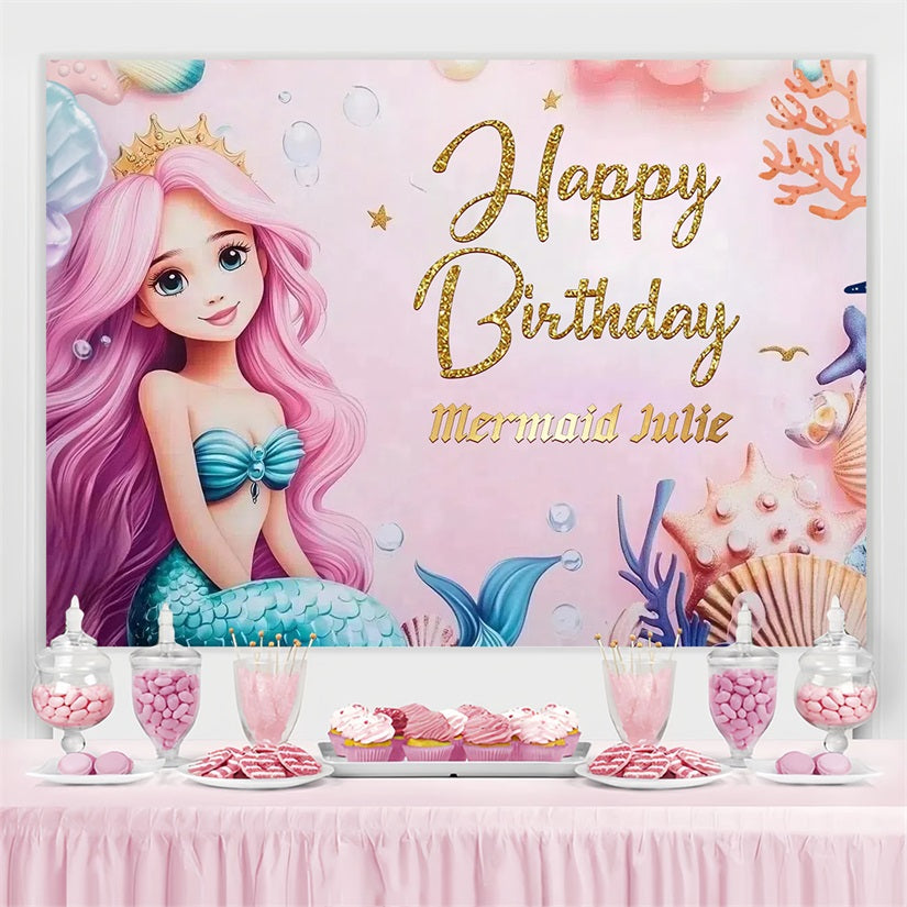 Toile de fond Anniversaire Personnalisable Couronne Fille Sirène CSH4-4