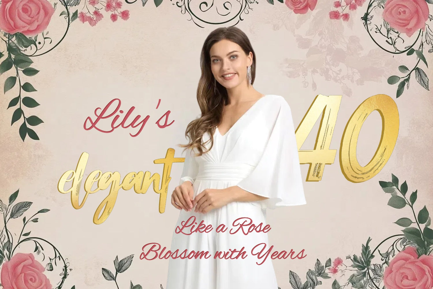 Toile de fond Anniversaire Personnalisée Beauté Classique Rose 40ème CSH4-41
