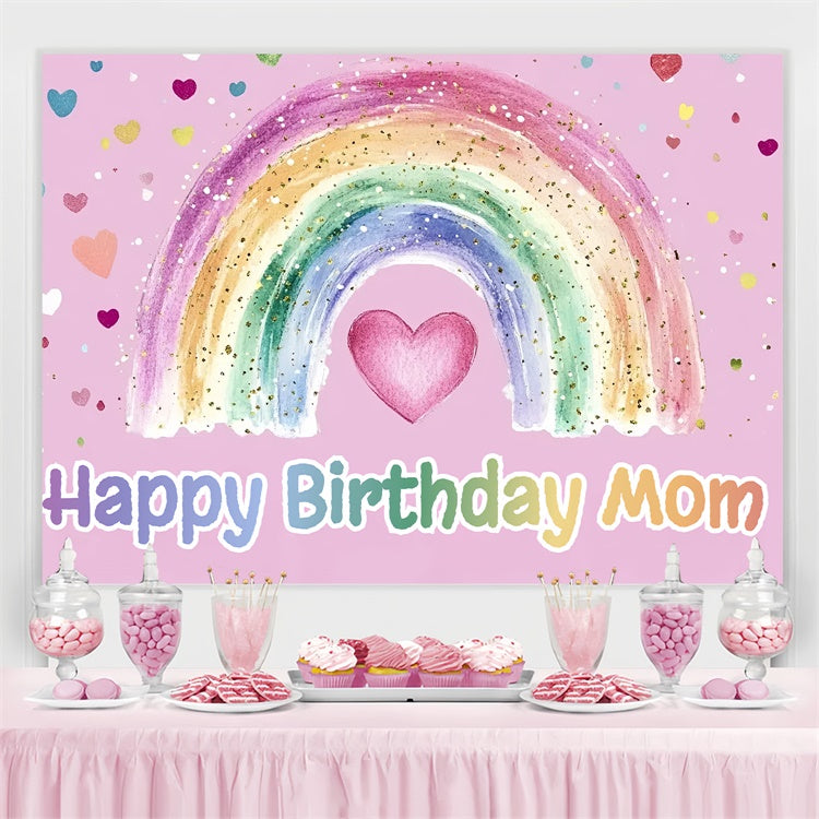 Toile de fond Anniversaire Personnalisée Arc-en-Ciel Aquarelle Paillettes CSH4-50
