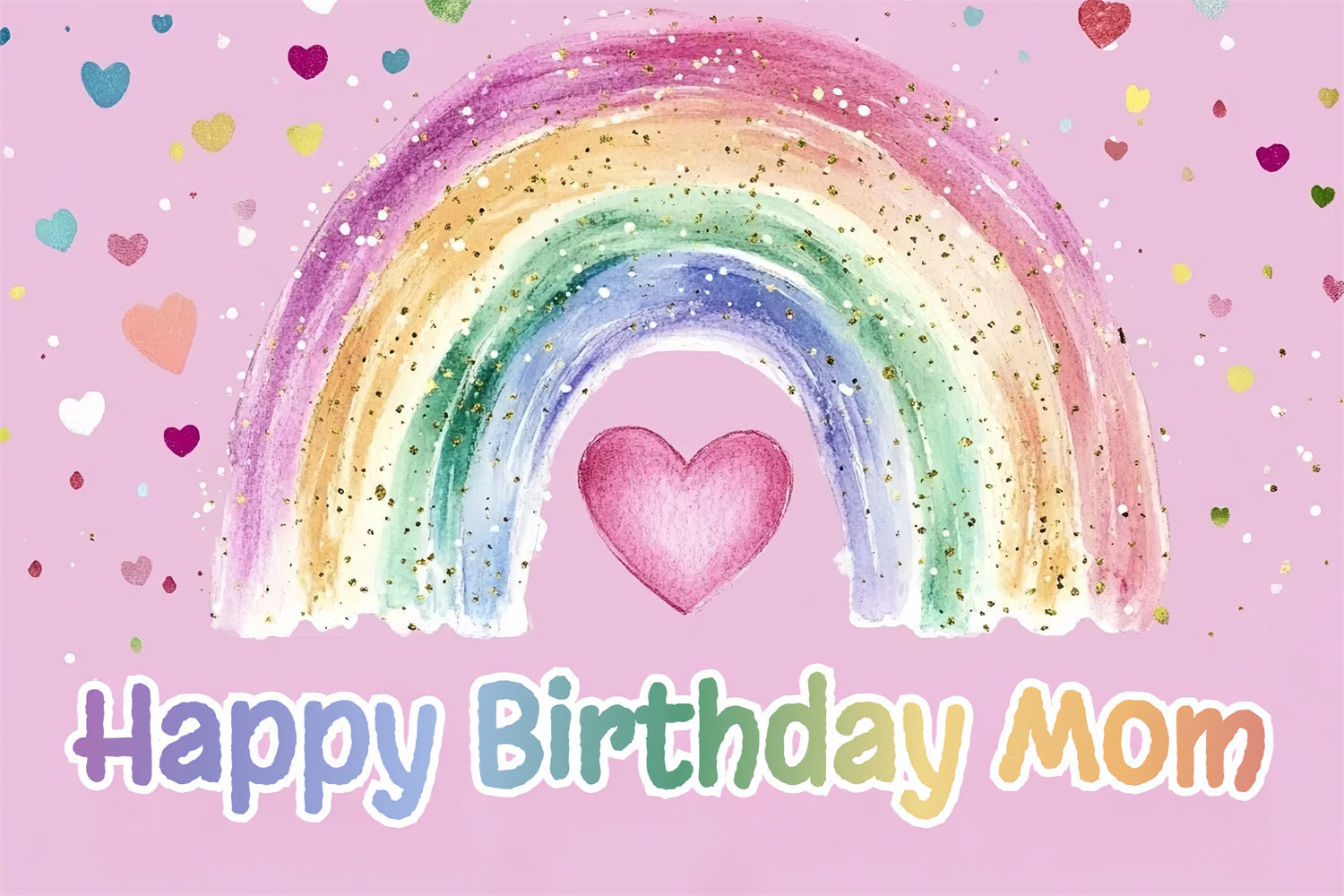Toile de fond Anniversaire Personnalisée Arc-en-Ciel Aquarelle Paillettes CSH4-50