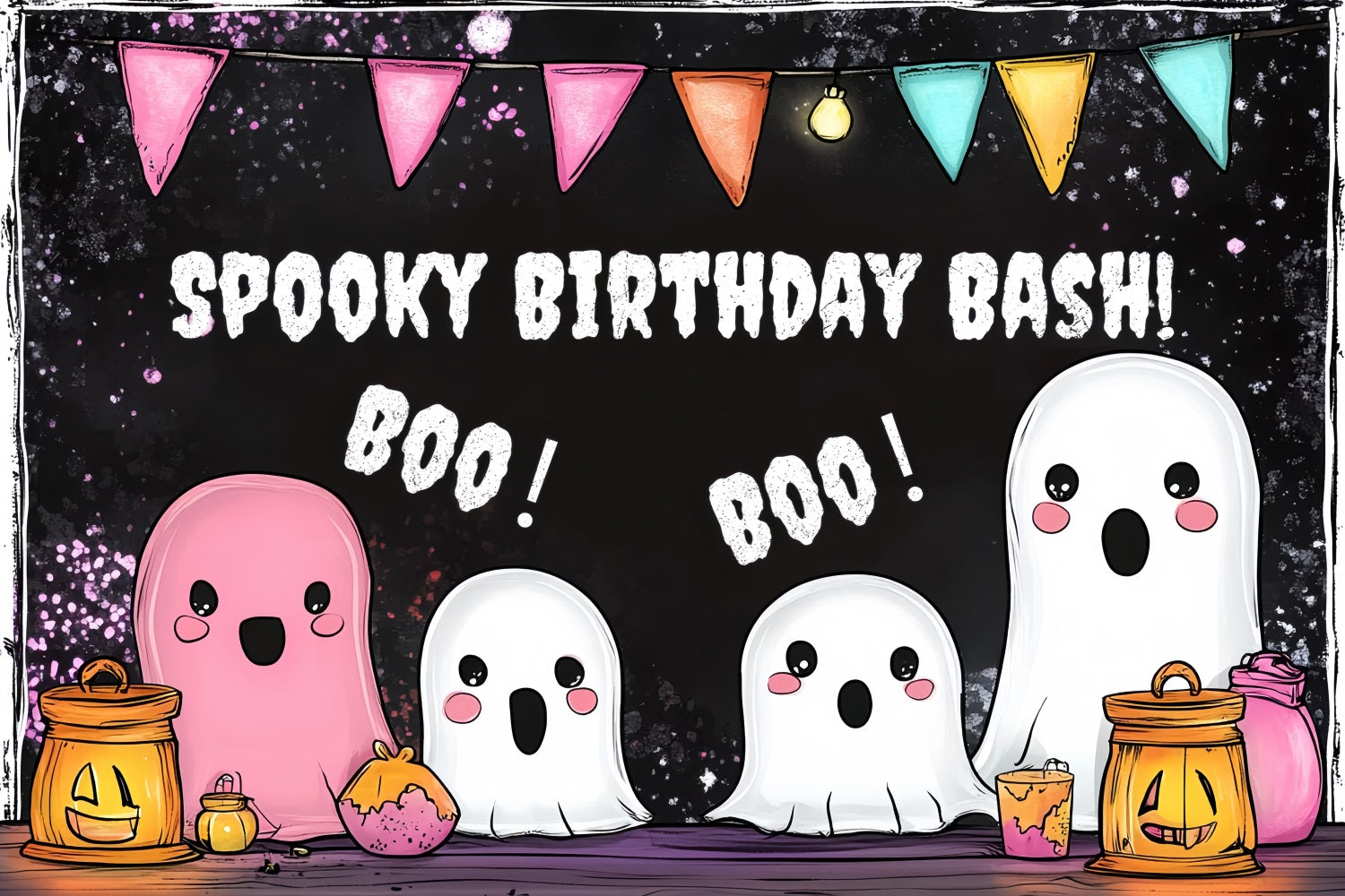 Toile de fond Photo Anniversaire Personnalisable Fantômes Mignons Anniversaire Halloween CSH4-58