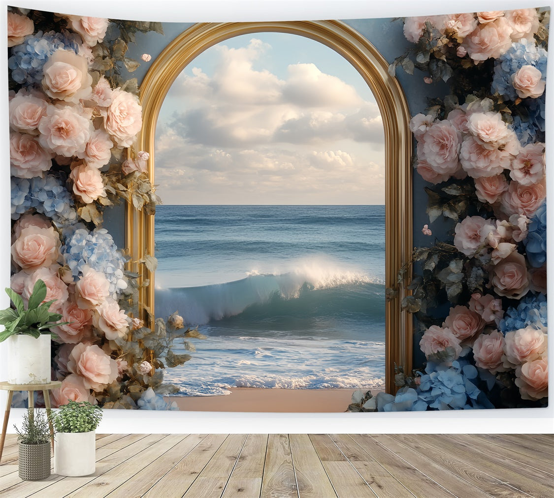 Toile de fond de Plage Été Arche Dorée Florale CSH5-111