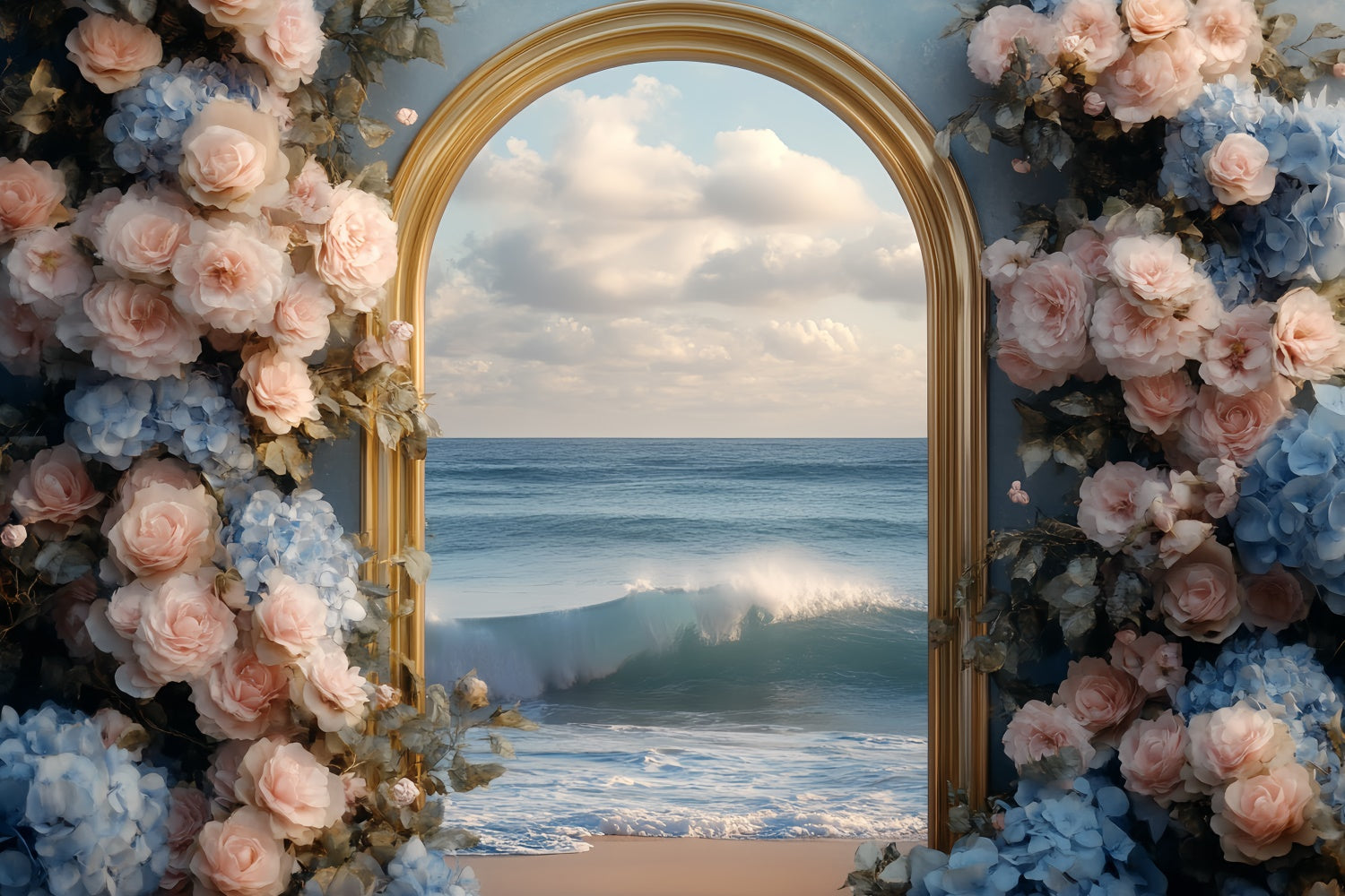 Toile de fond de Plage Été Arche Dorée Florale CSH5-111