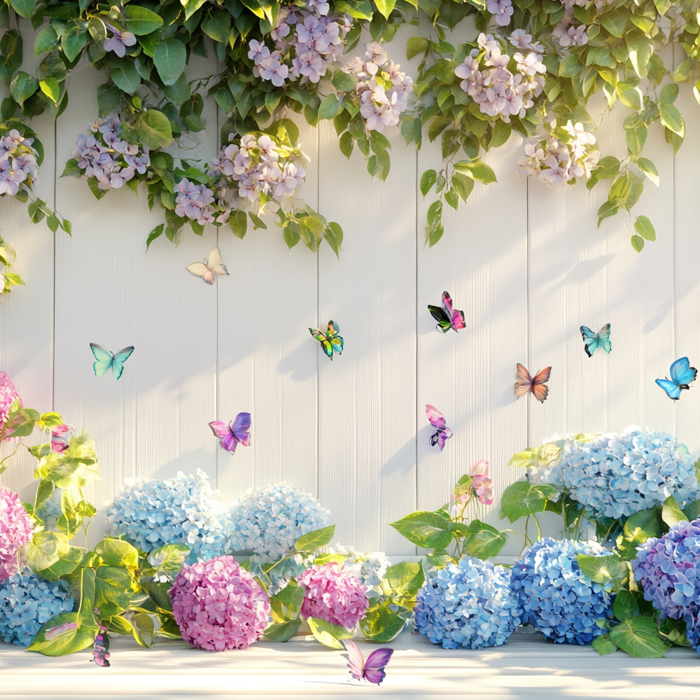 Toile de fond Papillons Hortensias en Fleurs Été CSH5-71