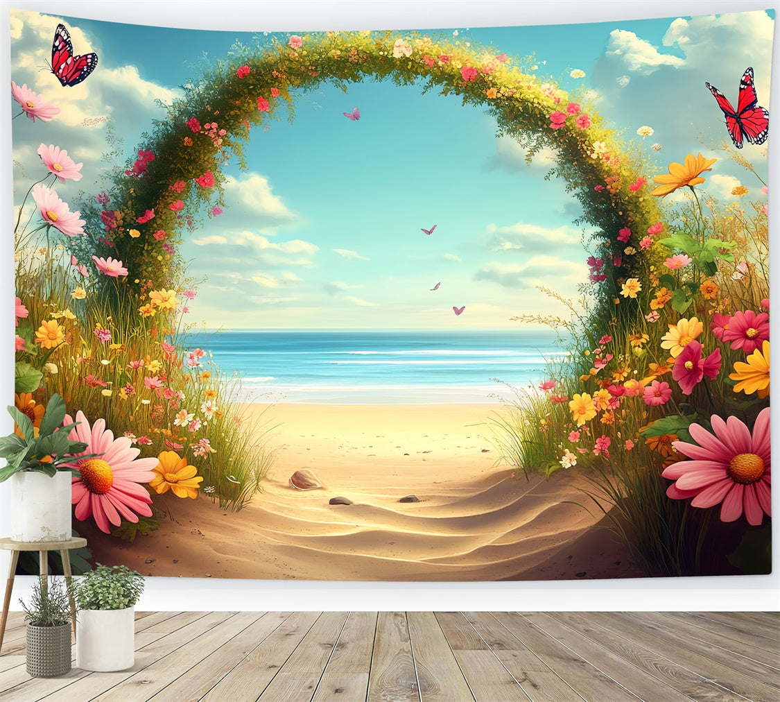 Toile de fond de Plage Fleurs Papillons Été CSH5-80