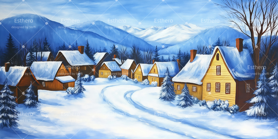 Fond de Scène Personnalisé Village D’Hiver CSH510-T91
