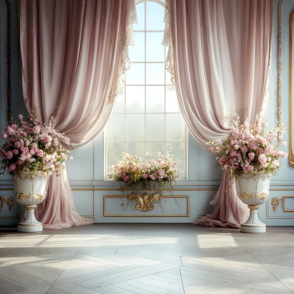 Toile de fond Vintage Rococo Rideau Rose Fenêtre Photo CSH57-127
