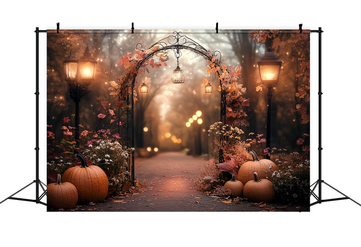 Toile de fond Automne Forêt Jardin Arceau Citrouilles Lanternes CSH57-197