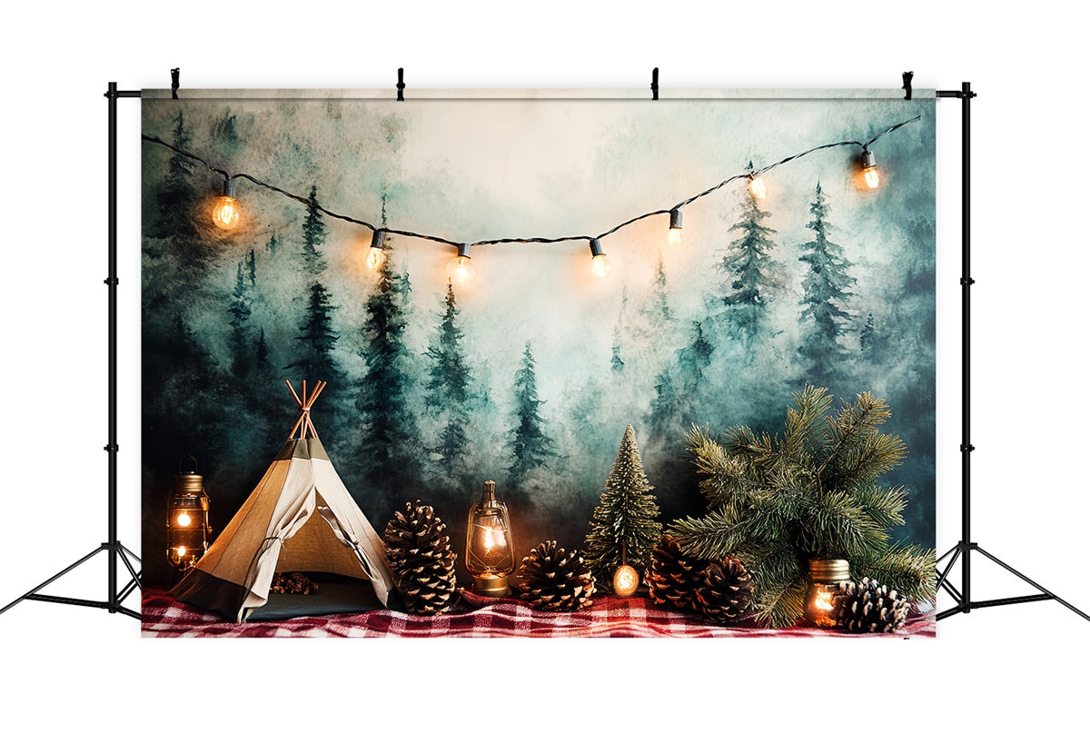 Toile de fond Cake Smash Tente Forêtière et Guirlandes Féeriques CSH6-291