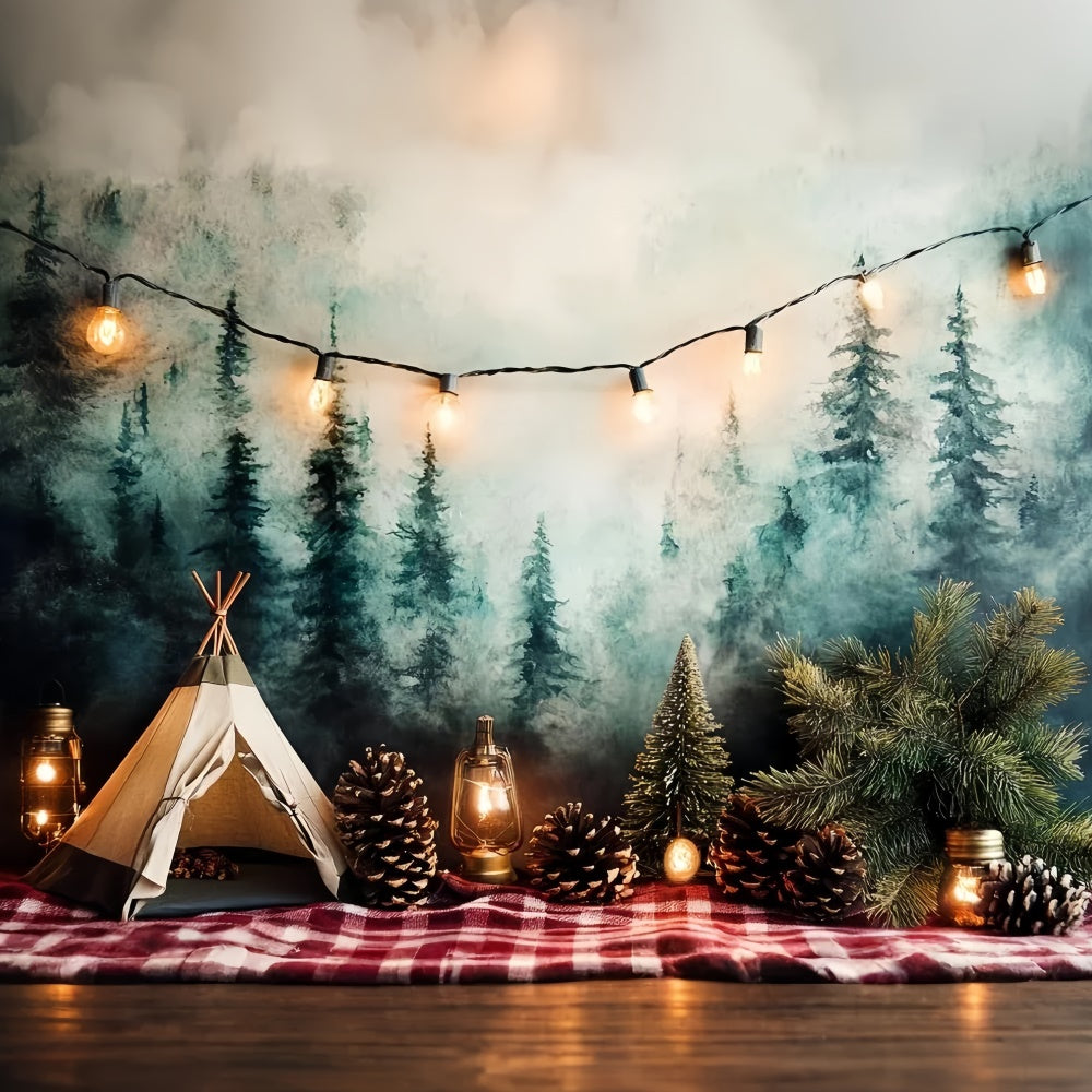 Toile de fond Cake Smash Tente Forêtière et Guirlandes Féeriques CSH6-291