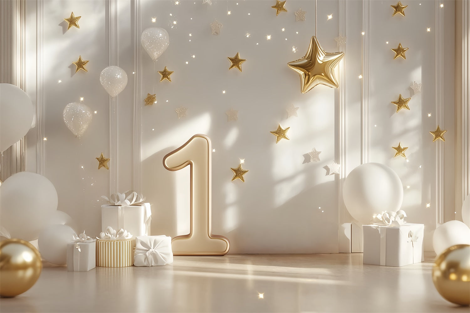 Toile de fond Décor Anniversaire 1 an Étoile Dorée CSH6-326