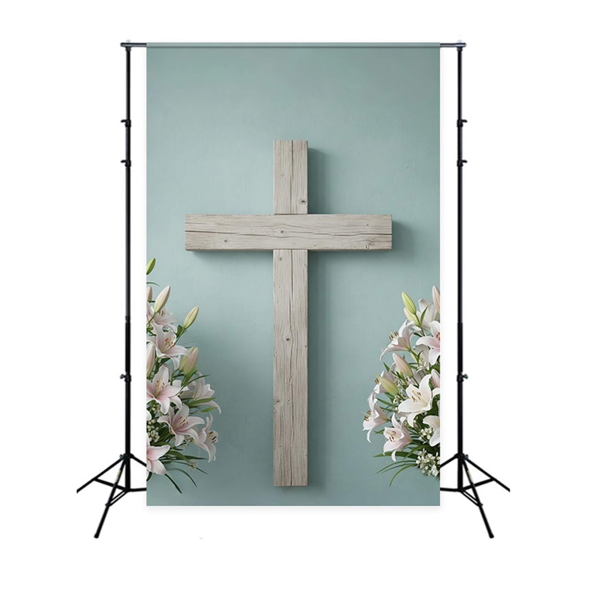 Toile de fond Pâques Croix Bois Rustique Lys CSH61-10