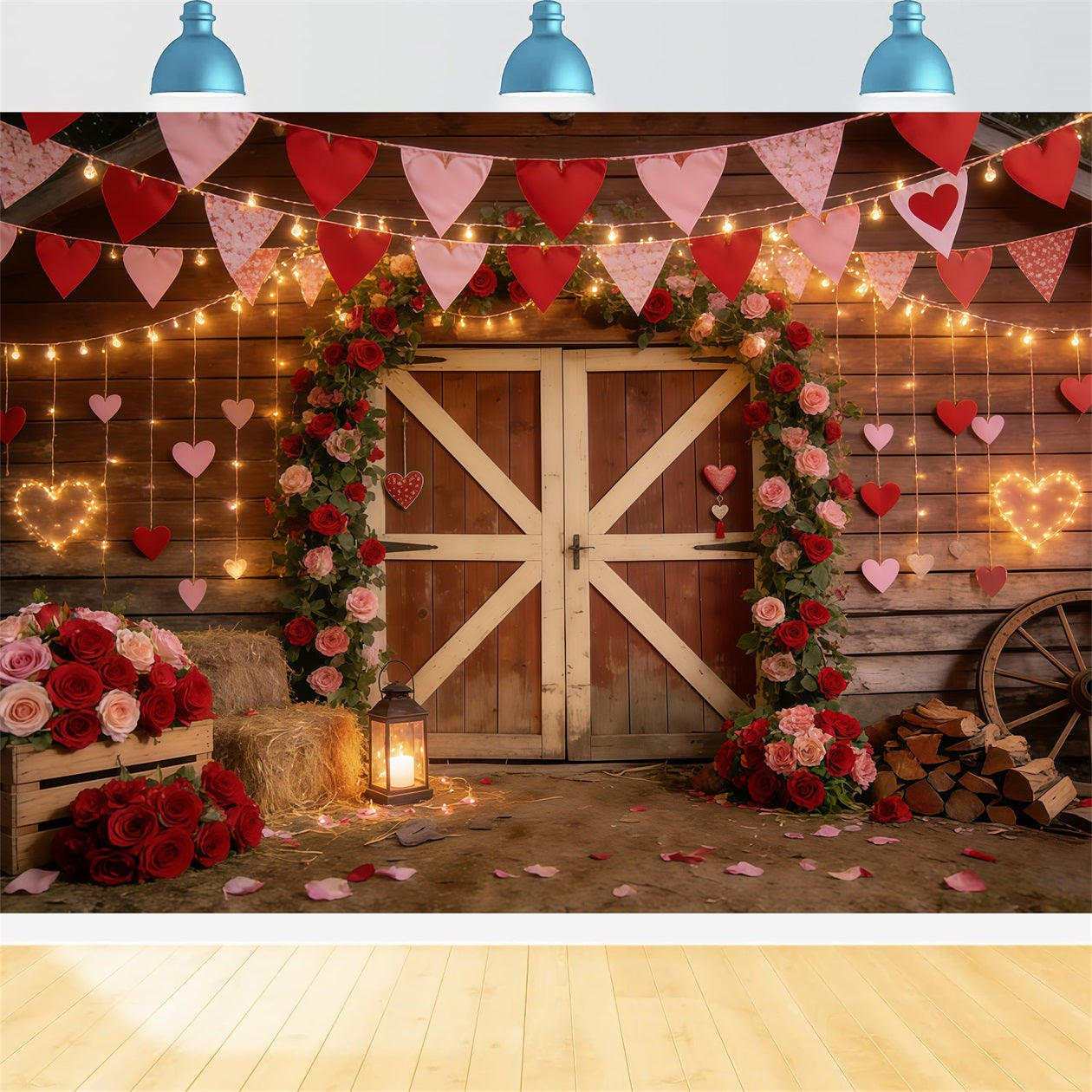 Fond Photo St Valentin Guirlande Cœur Grange CSH61-106