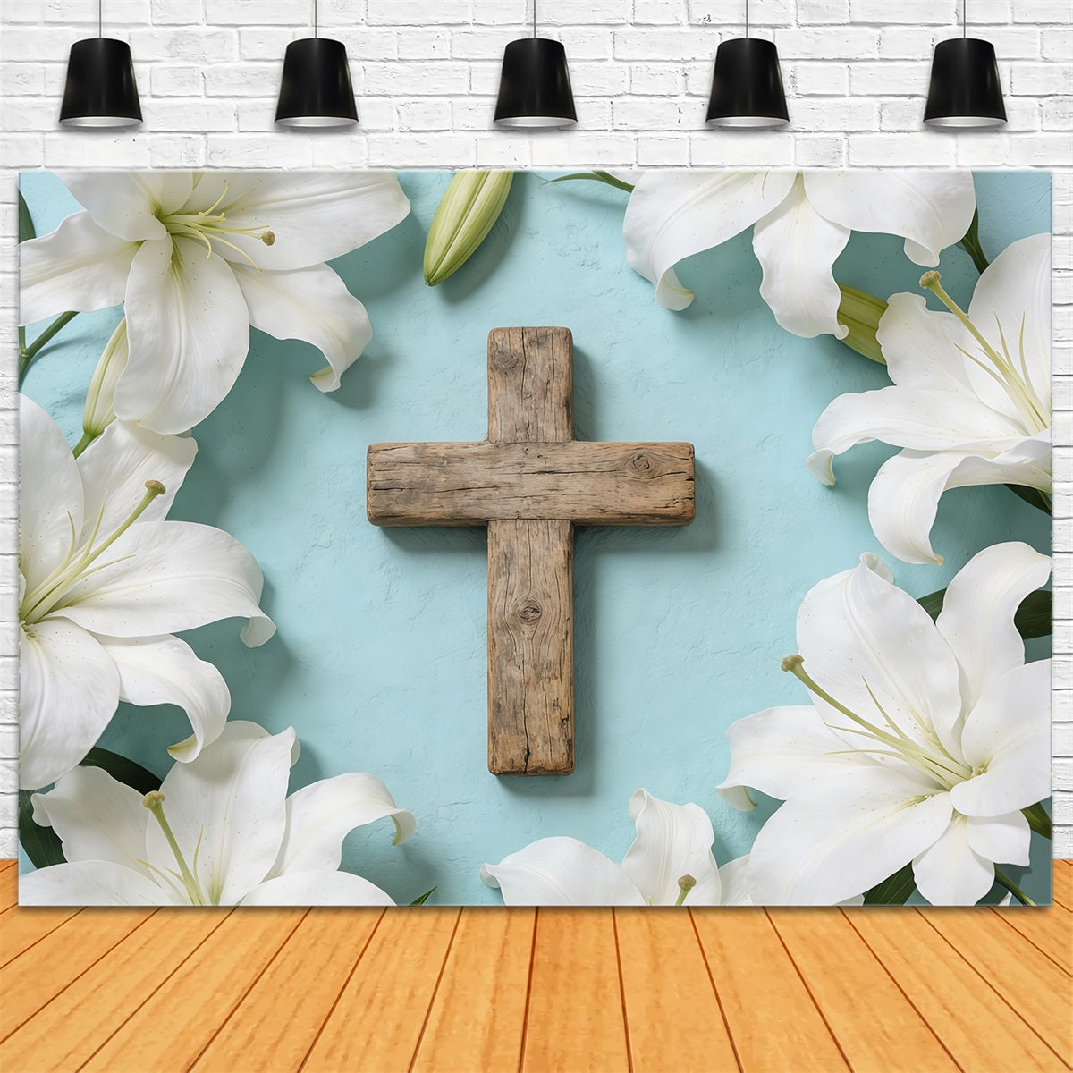 Toile de fond de Pâques Croix Florale Lys Flatlay CSH61-11