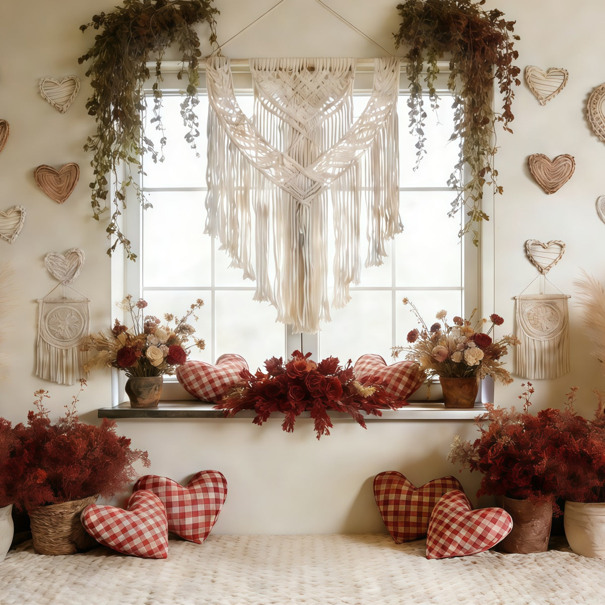 Toile de fond Saint-Valentin Fenêtre Cœur Macramé CSH61-117