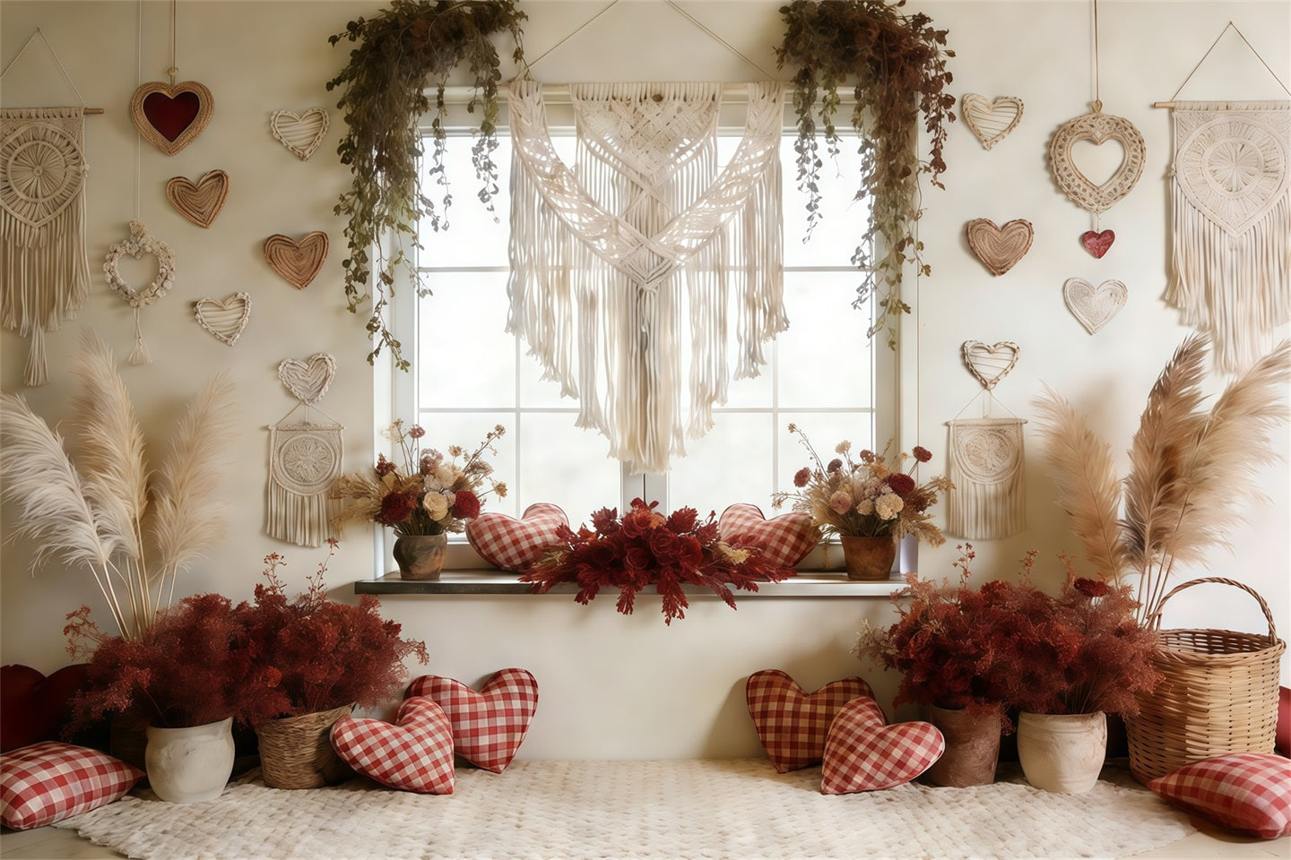 Toile de fond Saint-Valentin Fenêtre Cœur Macramé CSH61-117
