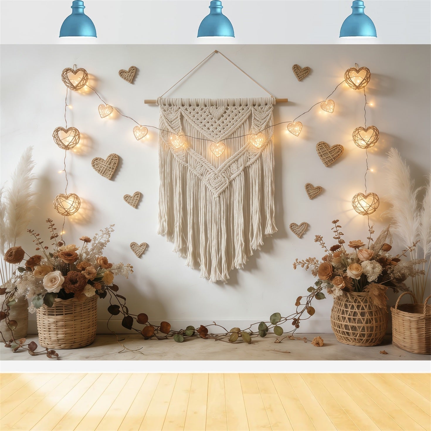 Fond Photo St Valentin Guirlande Cœur Macramé CSH61-118
