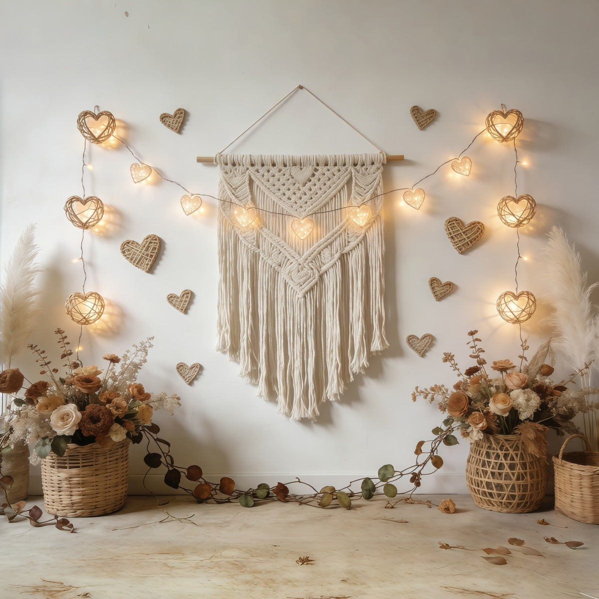 Fond Photo St Valentin Guirlande Cœur Macramé CSH61-118