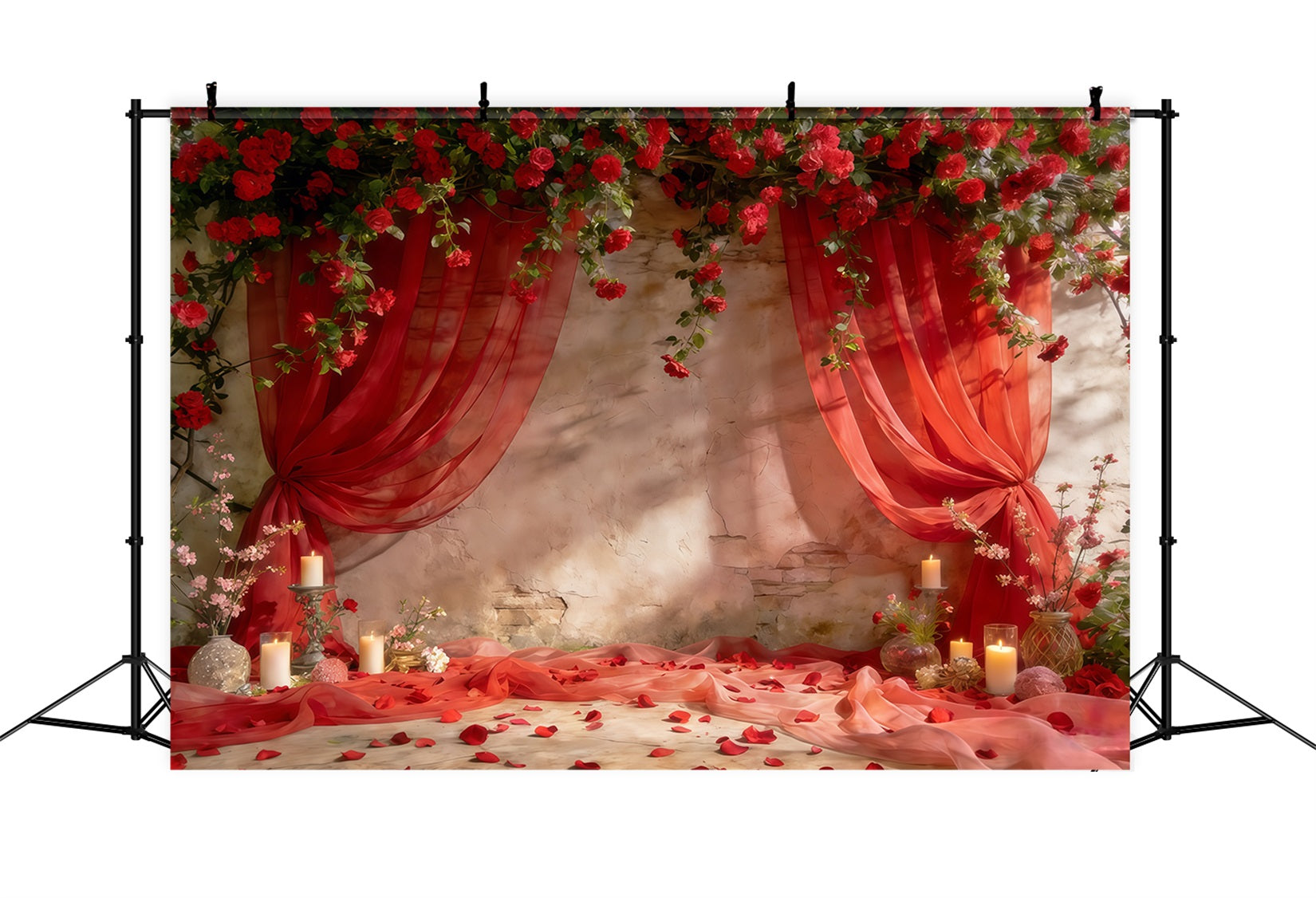 Fond Photo Floral Roses Rouges Drapées Romance CSH61-121