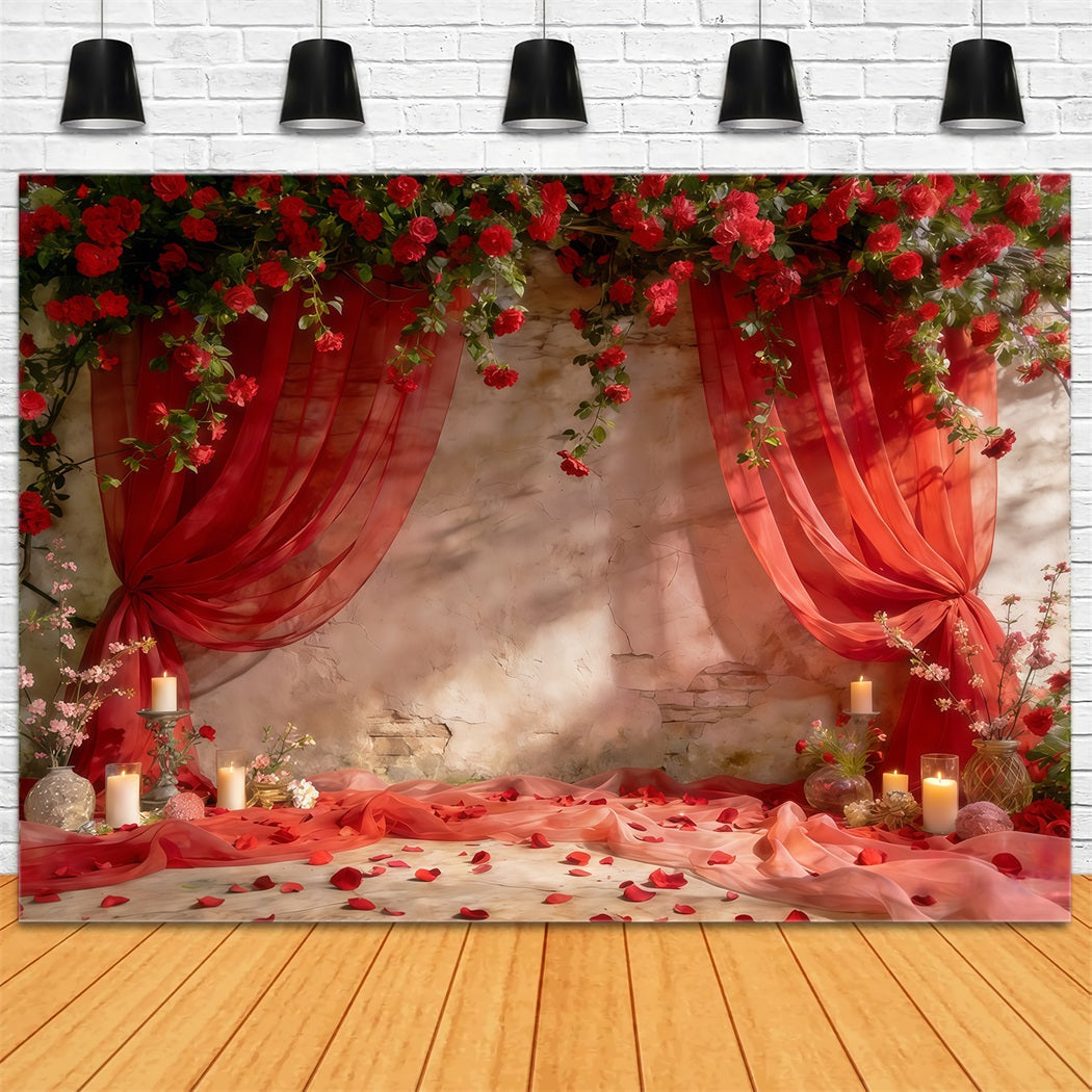 Fond Photo Floral Roses Rouges Drapées Romance CSH61-121