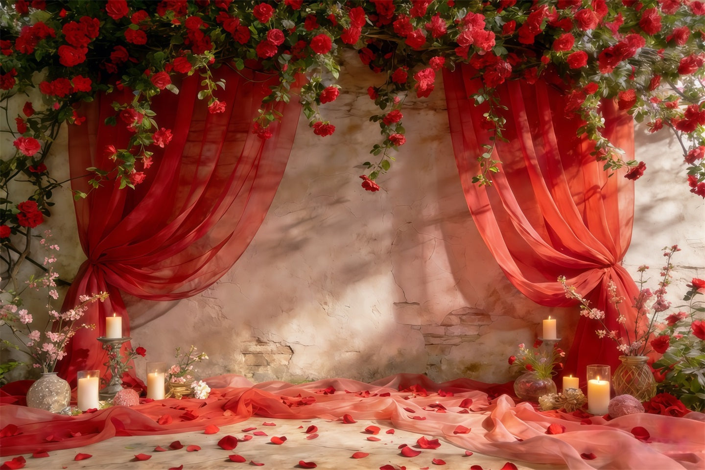Fond Photo Floral Roses Rouges Drapées Romance CSH61-121