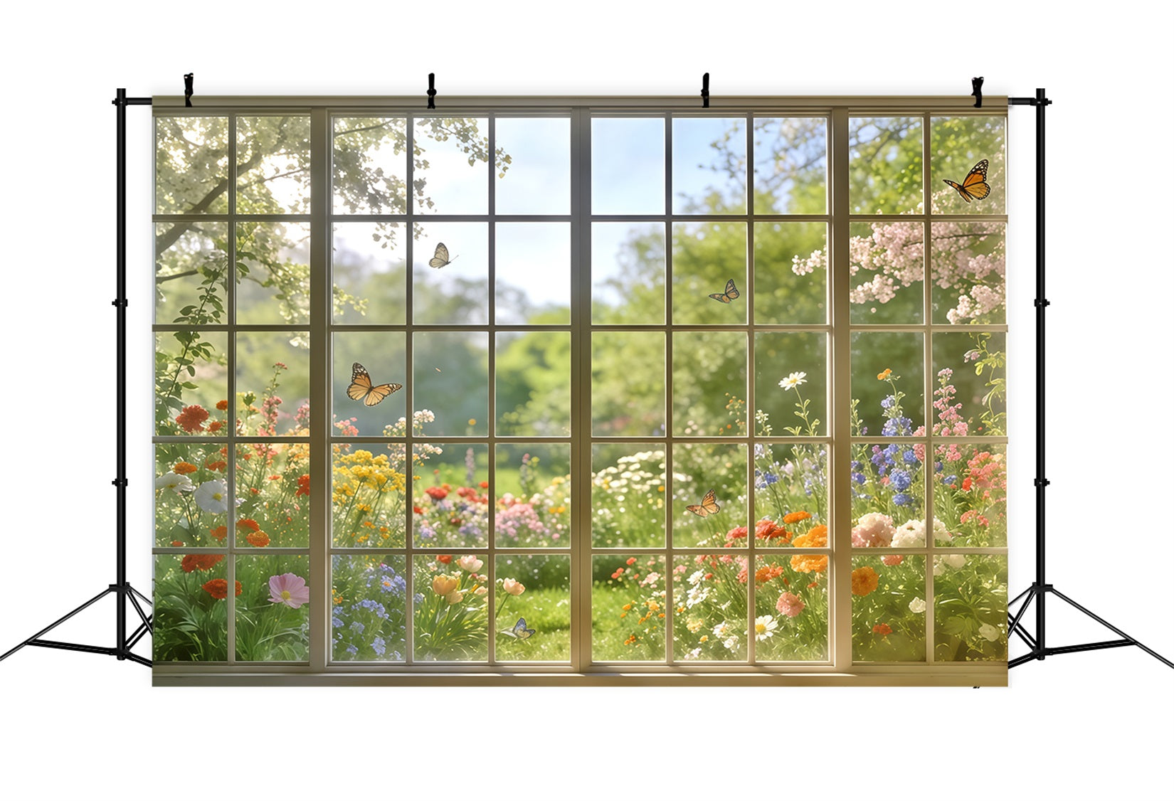 Toile de fond Photo Printemps Fenêtre Baignée De Soleil Vue Papillons CSH61-124