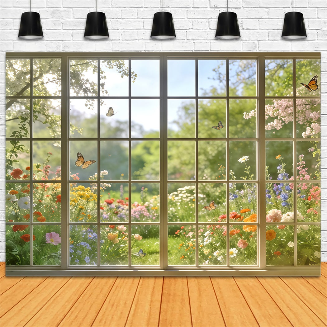 Toile de fond Photo Printemps Fenêtre Baignée De Soleil Vue Papillons CSH61-124