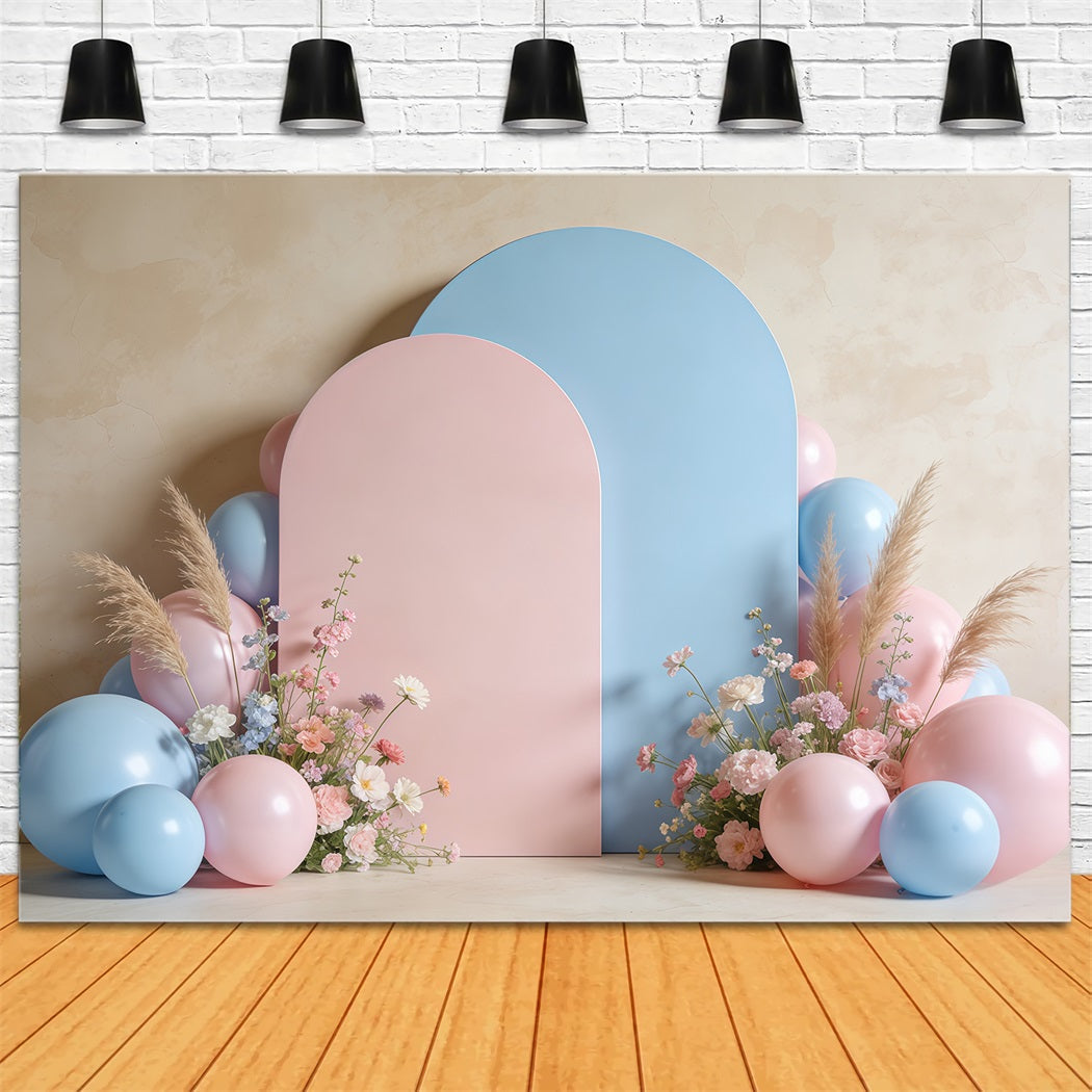 Toile de fond Printemps Arche Pastel Ballons Fleurs CSH61-126