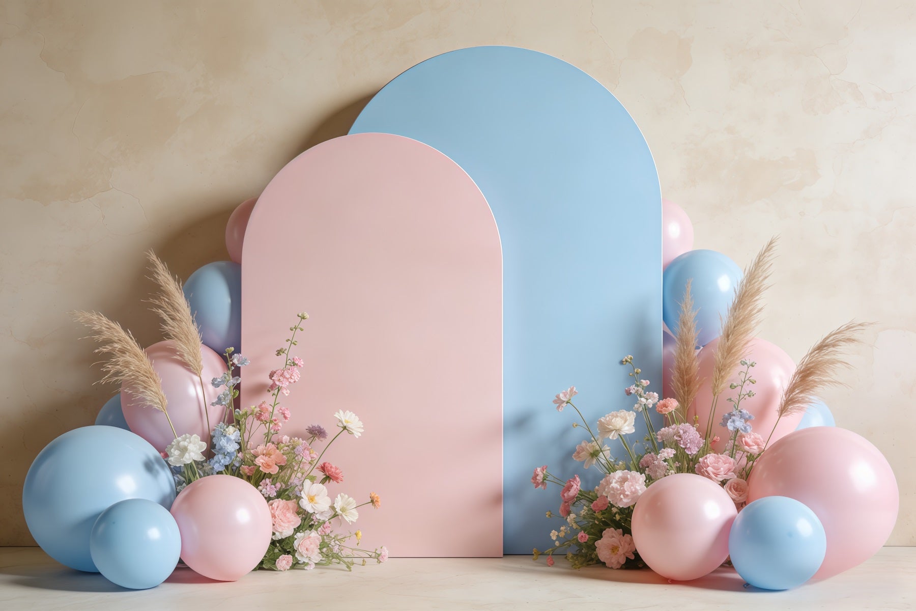 Toile de fond Printemps Arche Pastel Ballons Fleurs CSH61-126