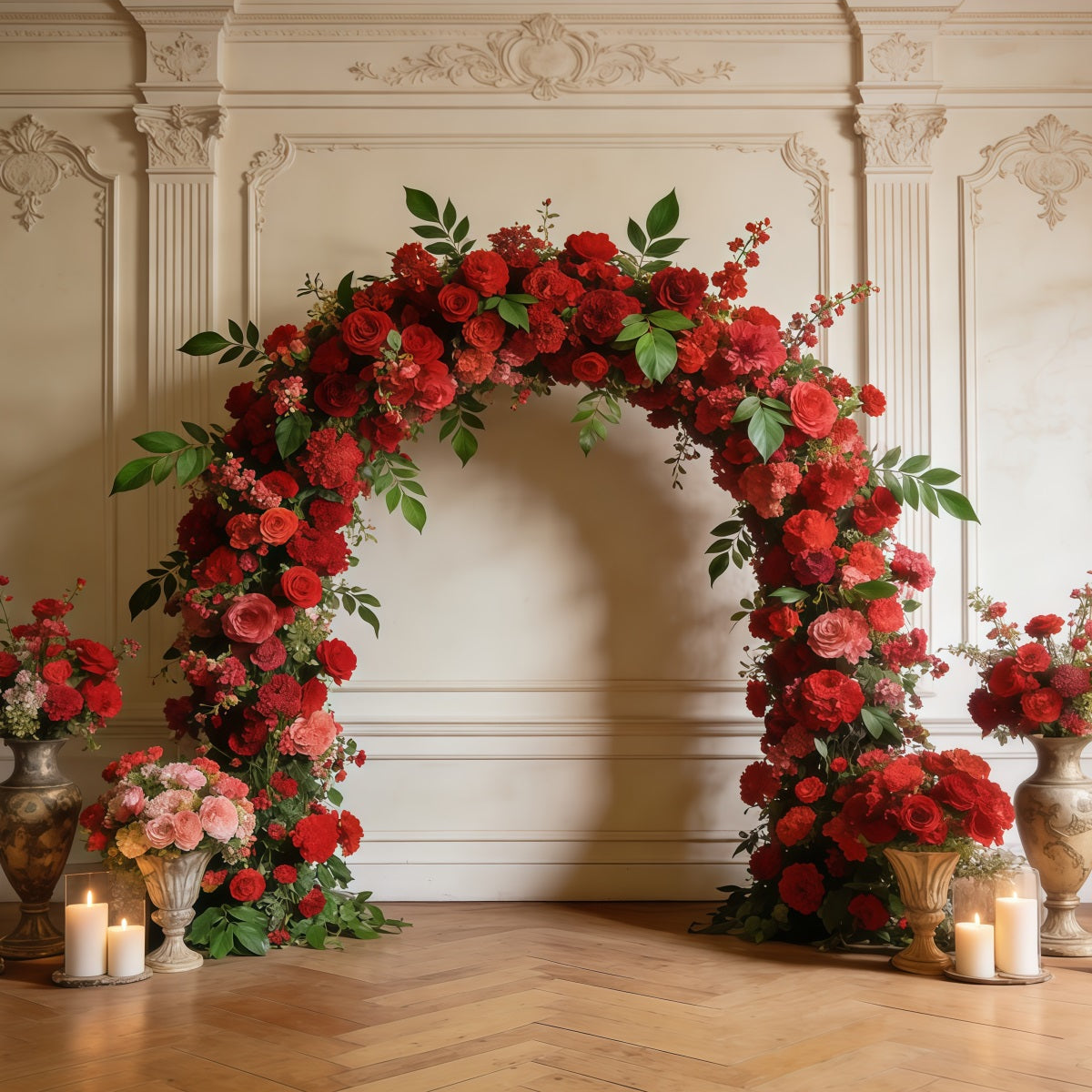 Toile de fond Photo Fleur Arche Élégante Roses Rouges CSH61-128