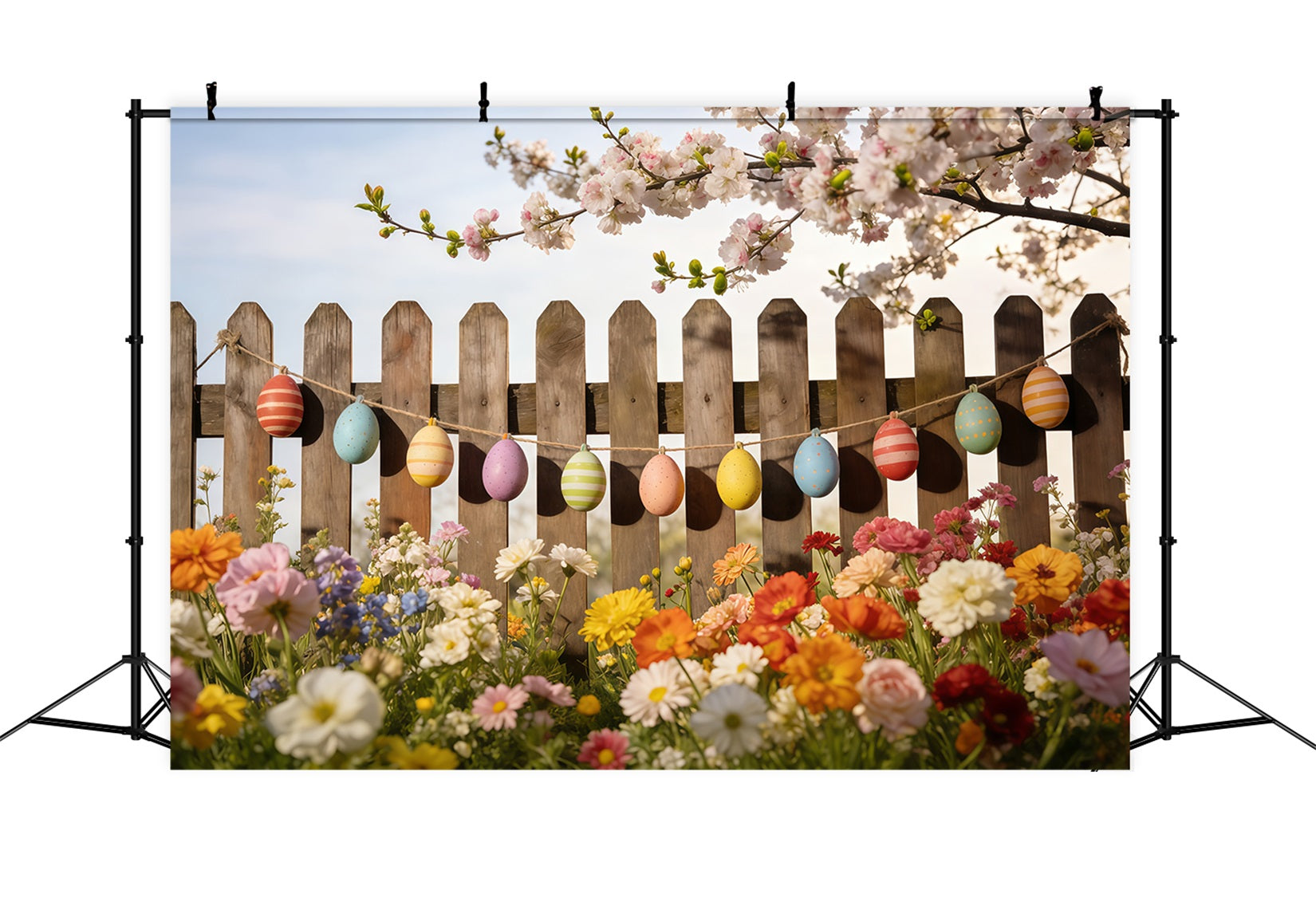 Fond Studio Photo Printemps Clôture Jardin Œufs Peints CSH61-131