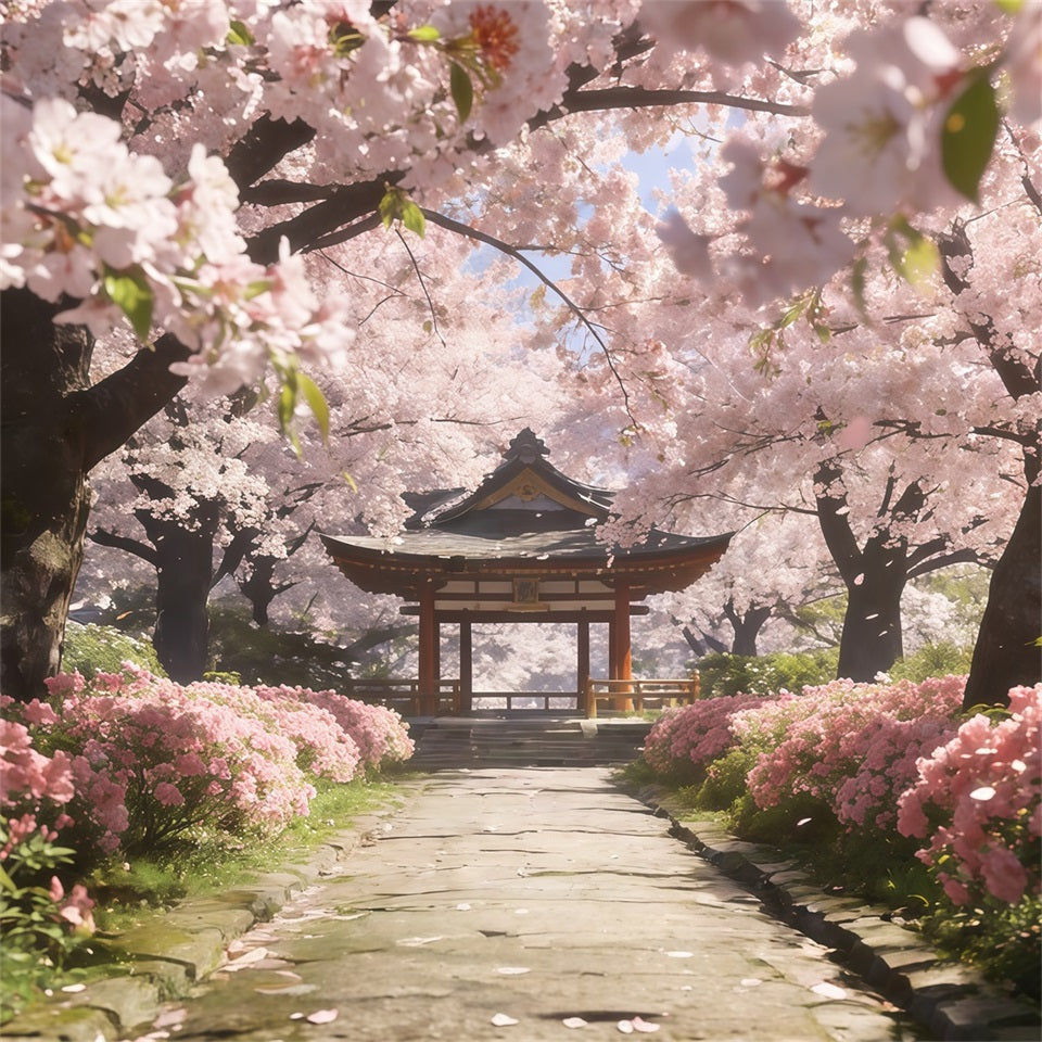 Fond Photo Printemps Allée Sakura Pavillon Paisible CSH61-133