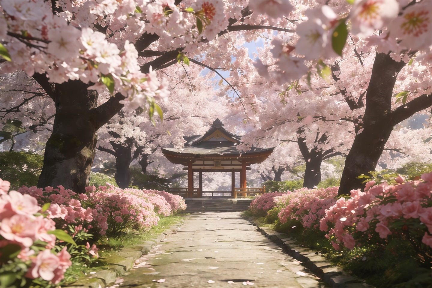 Fond Photo Printemps Allée Sakura Pavillon Paisible CSH61-133