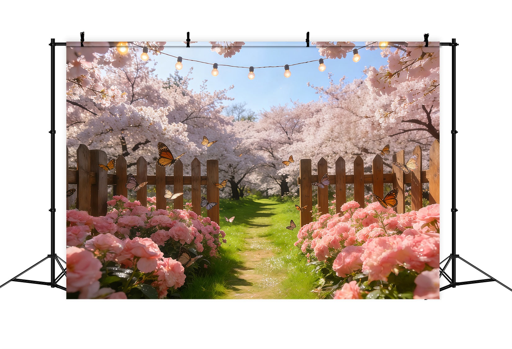 Toile de fond Printemps Clôture Fleurs Pastel Papillons CSH61-134